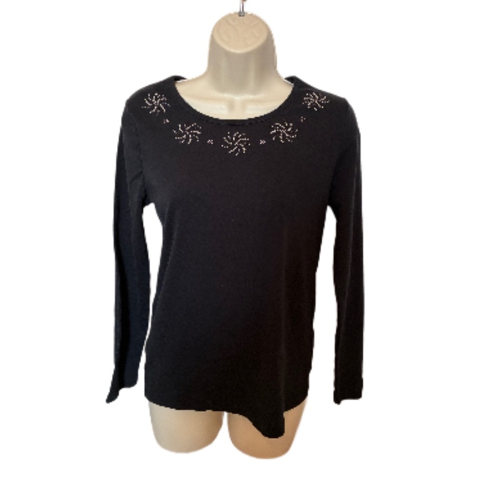 White Stag Women's Black Embellished Crew Neck Shirt